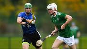 2 November 2019; Joey Keenaghan of Ireland in action against Andrew Morrison of Scotland during the U21 Hurling Shinty International 2019 match between Ireland and Scotland at the GAA National Games Development Centre in Abbotstown, Dublin. Photo by Piaras Ó Mídheach/Sportsfile