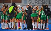 2 November 2019; Ireland head coach Sean Dancer speaks to his players following the first quarter of the FIH Women's Olympic Qualifier match between Ireland and Canada at Energia Park in Dublin. Photo by Brendan Moran/Sportsfile