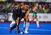 2 November 2019; Amanda Woodcroft of Canada in action against Anna O’Flanagan of Ireland during the FIH Women's Olympic Qualifier match between Ireland and Canada at Energia Park in Dublin. Photo by Brendan Moran/Sportsfile