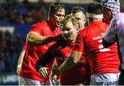 2 November 2019; Chris Cloete of Munster is congratulated by team-mates after he scored a try during the Guinness PRO14 Round 5 match between Cardiff Blues and Munster at Cardiff Arms Park in Cardiff, Wales. Photo by Gareth Everett/Sportsfile