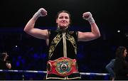 2 November 2019; Katie Taylor celebrates following her WBO Women's Super-Lightweight World title fight against Christina Linardatou at the Manchester Arena in Manchester, England. Photo by Stephen McCarthy/Sportsfile
