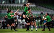 3 November 2019; Karen Duggan is congratulated by her Peamount United team-mates, including Niamh Farrelly, top, after scoring their first goal during the Só Hotels FAI Women's Cup Final between Wexford Youths and Peamount United at the Aviva Stadium in Dublin. Photo by Stephen McCarthy/Sportsfile
