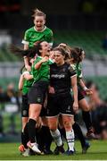 3 November 2019; Peamount United players celebrate their first goal scored by Karen Duggan as Edel Kennedy of Wexford Youths get caught up in the celebrations during the Só Hotels FAI Women's Cup Final between Wexford Youths and Peamount United at the Aviva Stadium in Dublin. Photo by Stephen McCarthy/Sportsfile