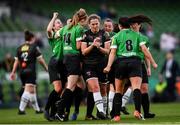 3 November 2019; Peamount United players celebrate their first goal scored by Karen Duggan as Edel Kennedy of Wexford Youths get caught up in the celebrations during the Só Hotels FAI Women's Cup Final between Wexford Youths and Peamount United at the Aviva Stadium in Dublin. Photo by Stephen McCarthy/Sportsfile