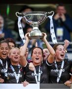 3 November 2019; Wexford Youths captain Kylie Murphy lifts the cup following the Só Hotels FAI Women's Cup Final between Wexford Youths and Peamount United at the Aviva Stadium in Dublin. Photo by Stephen McCarthy/Sportsfile