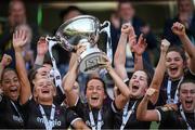 3 November 2019; Wexford Youths captain Kylie Murphy lifts the cup as team-mates celebrate following the Só Hotels FAI Women's Cup Final between Wexford Youths and Peamount United at the Aviva Stadium in Dublin. Photo by Stephen McCarthy/Sportsfile