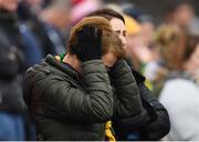 3 November 2019; A Clonkill supporter reacts during the AIB Leinster GAA Hurling Senior Club Championship Quarter-Final match between Clonkill and Ballyhale Shamrocks at TEG Cusack Park in Mullingar, Westmeath. Photo by Ramsey Cardy/Sportsfile