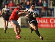 3 November 2019; Niall Branagan of Kilcoo in action against Anton McElhone of O’Donovan Rossa during the AIB Ulster GAA Football Senior Club Championship quarter-final match between Kilcoo and O’Donovan Rossa at Páirc Esler in Newry, Down. Photo by Oliver McVeigh/Sportsfile