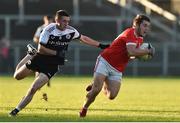 3 November 2019; Anton McElhone of O’Donovan Rossa in action against Darryl Branagan of Kilcoo during the AIB Ulster GAA Football Senior Club Championship quarter-final match between Kilcoo and O’Donovan Rossa at Páirc Esler in Newry, Down. Photo by Oliver McVeigh/Sportsfile