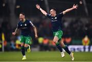 3 November 2019; Aaron McEneff of Shamrock Rovers celebrates after scoring his side's first goal, a penalty, during the extra.ie FAI Cup Final between Dundalk and Shamrock Rovers at the Aviva Stadium in Dublin. Photo by Ben McShane/Sportsfile