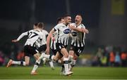 3 November 2019; Michael Duffy of Dundalk celebrates with team-mates after scoring his side's first goal during the extra.ie FAI Cup Final between Dundalk and Shamrock Rovers at the Aviva Stadium in Dublin. Photo by Stephen McCarthy/Sportsfile
