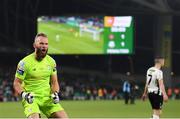 3 November 2019; Alan Mannus of Shamrock Rovers celebrates after a missed penalty by Michael Duffy of Dundalk during the extra.ie FAI Cup Final between Dundalk and Shamrock Rovers at the Aviva Stadium in Dublin. Photo by Stephen McCarthy/Sportsfile