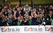 3 November 2019; Shamrock Rovers players celebrate as captain Ronan Finn lifts the FAI Challenge Cup following the extra.ie FAI Cup Final between Dundalk and Shamrock Rovers at the Aviva Stadium in Dublin. Photo by Stephen McCarthy/Sportsfile