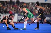 3 November 2019; Roisin Upton of Ireland in action against Danielle Hennig, left, and Elise Wong of Canada during the FIH Women's Olympic Qualifier match between Ireland and Canada at Energia Park in Dublin. Photo by Brendan Moran/Sportsfile
