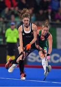 3 November 2019; Natalie Sourisseau of Canada in action against Sarah Hawkshaw of Ireland during the FIH Women's Olympic Qualifier match between Ireland and Canada at Energia Park in Dublin. Photo by Brendan Moran/Sportsfile