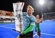 3 November 2019; Ayeisha McFerran of Ireland celebrates after qualifying for the Tokyo2020 Olympic Games after the FIH Women's Olympic Qualifier match between Ireland and Canada at Energia Park in Dublin. Photo by Brendan Moran/Sportsfile