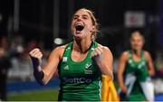 3 November 2019; Ireland captain Katie Mullan celebrates after qualifying for the Tokyo2020 Olympic Games during after the FIH Women's Olympic Qualifier match between Ireland and Canada at Energia Park in Dublin. Photo by Brendan Moran/Sportsfile