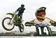 25 November 2003; Stuart Edmonds, 14, and Ross Browne on his Kawasaki 250 pictured at the launch of the Dublin Supercross Championship to be held at the Point Arena on the 9th and 10th of January 2004. Picture credit; Matt Browne / SPORTSFILE *EDI*