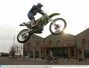 25 November 2003; Ross Brown, on his Kawasaki 250,  pictured with Stuart Edmonds (background), on his TM 125, at the launch of the Dublin Supercross Championship to be held at the Point Arena on the 9th and 10th of January 2004. Picture credit; Matt Browne / SPORTSFILE *EDI*