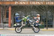 25 November 2003; Ross Brown, 21, on his Kawasaki 250, and Stuart Edmonds, 14, on his TM 125, pictured at the launch of the Dublin Supercross Championship to be held at the Point Arena on the 9th and 10th of January 2004. Picture credit; Matt Browne / SPORTSFILE *EDI*