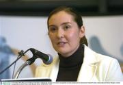 25 November 2003; Plans were unveiled at Croke Park to celebrate the cenrenary of Cumann Camogaiochta na nGael. Speaking at the announcement Sinead O'Connor, Sponsorship and Finance Manager, Cumann Camogaiochta na nGael. Picture credit; Brendan Moran / SPORTSFILE *EDI*