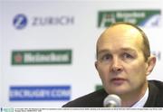 26 November 2003; The Heineken Cup 2003/4 was launched at a press conference in Lansdowne Road, Dublin. Speaking at the announcement was Derek McGrath, Chief Executive, European Rugby Cup. Picture credit; Brendan Moran / SPORTSFILE *EDI*