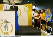 25 November 2003; Plans were unveiled at Croke Park to celebrate the cenrenary of Cumann Camogaiochta na nGael. Speaking at the announcement was John O'Donoghue, TD, Minister for Arts, Sport and Tourism. Picture credit; Brendan Moran / SPORTSFILE *EDI*