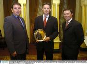25 November 2003; The Minister for Arts, Sport and Tourism John O'Donoghue T.D. today formally acknowledged the performances of the Team Ireland Golf Trust, pictured at the reception are Gary Murphy, left, Peter Lawrie and Damien McGrane, right. The Minister had special praise for Peter Lawrie, the first Irishman to win the &quot;Rookie of the Year&quot; award. Shelbourne Hotel, Dublin. Picture credit; Damien Eagers / SPORTSFILE *EDI*