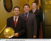 25 November 2003; The Minister for Arts, Sport and Tourism John O'Donoghue T.D. today formally acknowledged the performances of the Team Ireland Golf Trust, pictured at the reception are  Peter Lawrie, left, Gary Murphy and Damien McGrane, right. The Minister had special praise for Peter Lawrie, the first Irishman to win the &quot;Rookie of the Year&quot; award. Shelbourne Hotel, Dublin. Picture credit; Damien Eagers / SPORTSFILE *EDI*