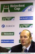 26 November 2003; The Heineken Cup 2003/4 was launched at a press conference in Lansdowne Road, Dublin. Speaking at the launch was Derek McGrath, Chief Executive, European Rugby Cup. Picture credit; Brendan Moran / SPORTSFILE *EDI*