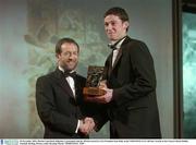 28 November 2003; Martin Comerford, Kilkenny, is presented with his All-Star award by GAA President Sean Kelly at the VODAFONE GAA All-Star Awards in the Citywest Hotel, Dublin. Football. Hurling. Picture credit; Brendan Moran / SPORTSFILE *EDI*