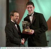 28 November 2003; Martin Comerford, Kilkenny, is presented with his All-Star award by GAA President Sean Kelly at the VODAFONE GAA All-Star Awards in the Citywest Hotel, Dublin. Football. Hurling. Picture credit; Ray McManus / SPORTSFILE *EDI*