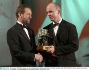 28 November 2003; Peter Canavan, Tyrone, is presented with his All-Star award by GAA President Sean Kelly at the VODAFONE GAA All-Star Awards in the Citywest Hotel, Dublin. Football. Hurling. Picture credit; Ray McManus / SPORTSFILE *EDI*