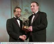28 November 2003; Adrian Sweeney, Donegal, is presented with his All-Star award by GAA President Sean Kelly at the VODAFONE GAA All-Star Awards in the Citywest Hotel, Dublin. Football. Hurling. Picture credit; Brendan Moran / SPORTSFILE *EDI*