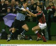 28 November 2003; Craig Morgan, Cardiff Blues, is tackled by Munster's Jeremy Staunton. Celtic League, Munster v Cardiff Blues, Musgrave Park, Cork. Picture credit; Matt Browne / SPORTSFILE *EDI*