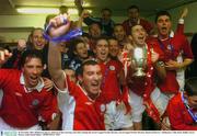 28 November 2003; Shelbourne players celebrate in their dressing room after winning the eircom League Premier Division. eircom league Premier Division, Shamrock Rovers v Shelbourne, Tolka Park, Dublin. Soccer. Picture credit; David Maher / SPORTSFILE *EDI*