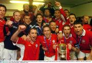 28 November 2003; Shelbourne players celebrate in their dressing room after winning the eircom League Premier Division. eircom league Premier Division, Shamrock Rovers v Shelbourne, Tolka Park, Dublin. Soccer. Picture credit; David Maher / SPORTSFILE *EDI*