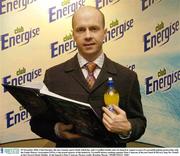 29 November 2003; Club Energise, the new isotonic sports drink which has sold 1.4 million bottles since its launch in August as part of a groundbreaking partnership with the Gaelic Players Association (GPA), is the proud sponsor of the launch by TyroneÕs history-making captain, Peter Canavan, of his new book Ð ÔEvery Step We TookÕ at the Citywest Hotel, Dublin. At the launch is Peter Canavan. Picture credit; Brendan Moran / SPORTSFILE *EDI*