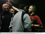 29 November 2003; Referee Anthony Buttimer, right, sends off Bray Wanderers manager Pat Devlin, centre, during the second half. eircom league First Division, Bray Wanderers v Dublin City, Whitehall, Dublin. Soccer. Picture credit; David Maher / SPORTSFILE *EDI*