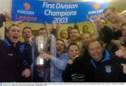 29 November 2003; Dublin City players and officials celebrate in their team's dressing room after winning the eircom League First Division title. eircom league First Division, Bray Wanderers v Dublin City, Whitehall, Dublin. Soccer. Picture credit; David Maher / SPORTSFILE *EDI*