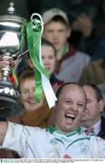 30 November 2003; Andy Comerford lifts the O'Neill Cup. AIB Leinster Senior Hurling Championship Final, Birr v O'Loughlin Gaels, O'Moore Park, Portlaoise, Co. Laois. Picture credit; Ray McManus / SPORTSFILE *EDI*