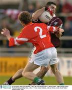 30 November 2003; Noel Meehan, Caltra, in action against Curry's Brian Collins. AIB Connacht Senior Football Championship Final, Caltra v Curry, Pearse Stadium, Galway. Picture credit; David Maher / SPORTSFILE *EDI*