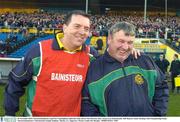 30 November 2003; Newtownshandrum coach Ger Cunningham celebrates with selector Pat Morrisey after victory over Patrickswell. AIB Munster Senior Hurling Club Championship Final, Newtownshandrum v Patrickswell, Semple Stadium, Thurles, Co. Tipperary. Picture credit; Pat Murphy / SPORTSFILE *EDI*