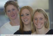 4 December 2003; From right to left, are Derval O'Rourke, Cork, Fiona O'Friel, Dublin and Joanne Cuddihy, Kilkenny, Athletics, at the announcement of the 2003/2004 scholarship recipients in O'Reilly Hall, Belfield, UCD, Dublin. Picture credit; Damien Eagers / SPORTSFILE *EDI*