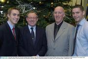 4 December 2003; Dublin and UCD gaelic footballers Darren Magee, far right, and Paul Griffin, far left, pictured with Brian Mullins, Director of Sport UCD and Dr Pat O'Neill, Chairman UCD Graduate Gaelic Football Committee, at the announcement of the 2003/2004 scholarship recipients in O'Reilly Hall, Belfield, UCD, Dublin. Picture credit; Damien Eagers / SPORTSFILE *EDI*