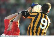 7 December 2003; Jason Ward, left, St. Brigids, in action against Damien Broughhall, Round Towers. AIB Leinster Club Senior Football Championship Final, St. Brigids v Round Towers, Pairc Tailteann, Navan, Co. Meath. Picture credit; David Maher / SPORTSFILE *EDI*