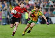 23 June 2013; Declan Rooney, Down, in action against Paddy McGrath, Donegal. Ulster GAA Football Senior Championship Semi-Final, Donegal v Down, Kingspan Breffni Park, Cavan. Picture credit: Brian Lawless / SPORTSFILE