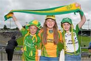 23 June 2013; Donegal supporters, from left, Caolan Alexander, age 9, Luiseach Alexander, age 12, and Chloe Gallen, age 11, from Letterkenny, Co. Donegal. Ulster GAA Football Senior Championship Semi-Final, Donegal v Down, Kingspan Breffni Park, Cavan. Picture credit: Brian Lawless / SPORTSFILE