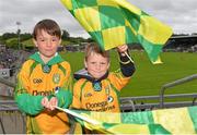 23 June 2013; Donegal supporters Jack Doherty, age 8, from Lochanliur, left, and Danny Gallagher, age 7, from Ranafast, ahead of the match. Ulster GAA Football Senior Championship Semi-Final, Donegal v Down, Kingspan Breffni Park, Cavan. Picture credit: Brian Lawless / SPORTSFILE