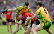 23 June 2013; Brendan Coulter, Down, in action against Mark McHugh, left, and Neil McGee, Donegal. Ulster GAA Football Senior Championship Semi-Final, Donegal v Down, Kingspan Breffni Park, Cavan. Picture credit: Brian Lawless / SPORTSFILE